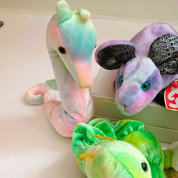 Ty Beanie Babies Lot of 4 NWT Squirmy , Rat, Harmonie, Neon Year 1997-2000 - Picture 2 of 8